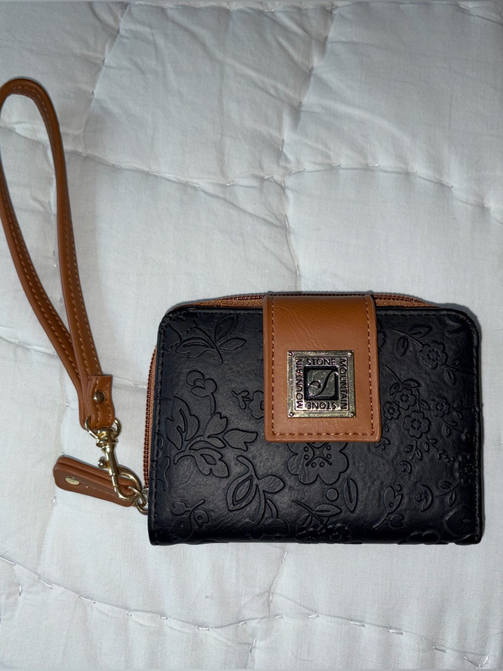 Leather Wristlet Wallet - Black & Brown